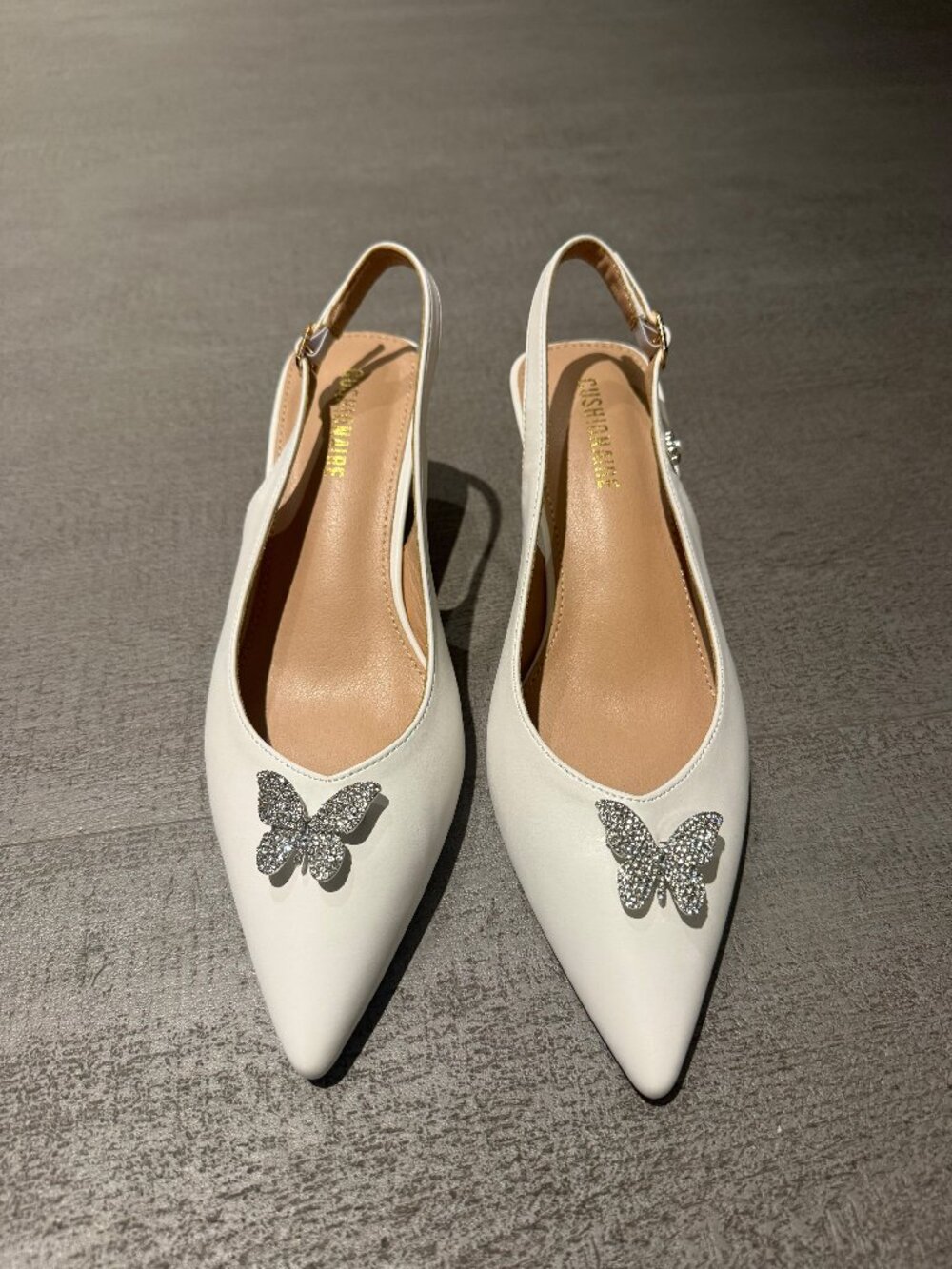 Cushionaire Ivory Rhinestone Butterfly Slingback Heels Size 8
